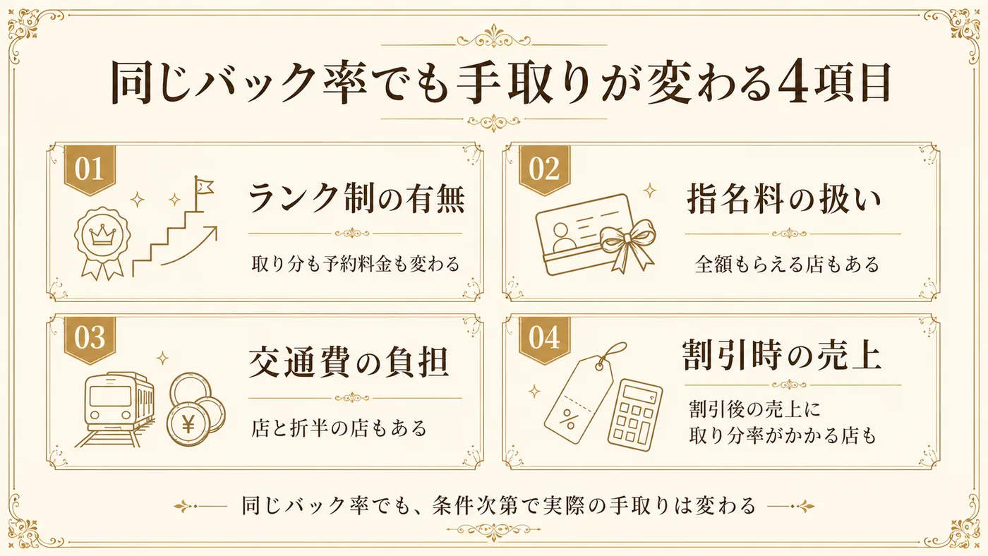 女風求人のバック率以外で手取りが変わる4つの項目